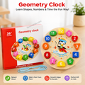 Wooden Geometry Clock for Kids Shape Sorting, Number Matching