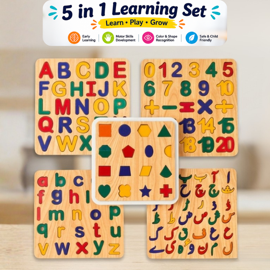 Pack of 5 Montessori Colorful Acrylic Puzzle Boards, Educational with Fun