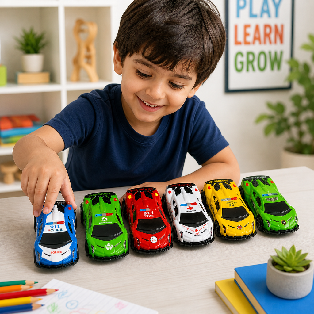6 Pieces Set Kids Racing & Rescue Car Set – Colorful Mini Toy Vehicles