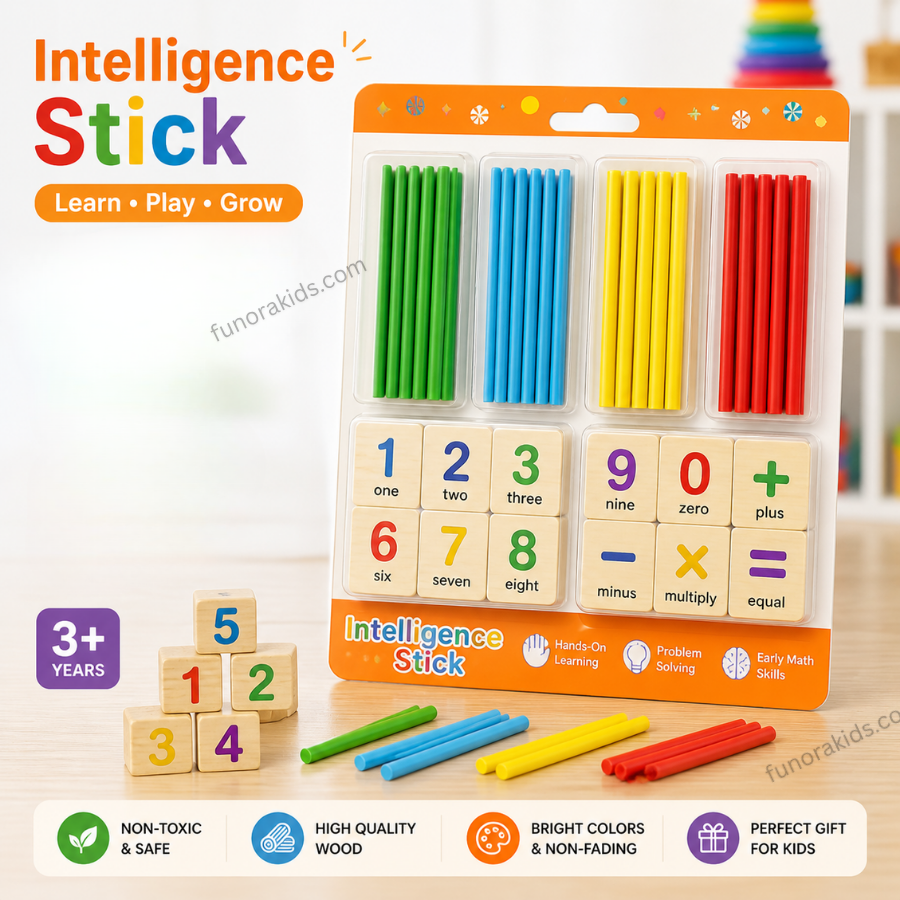 Kids Wooden Math Kit with Counting Sticks & Number Blocks