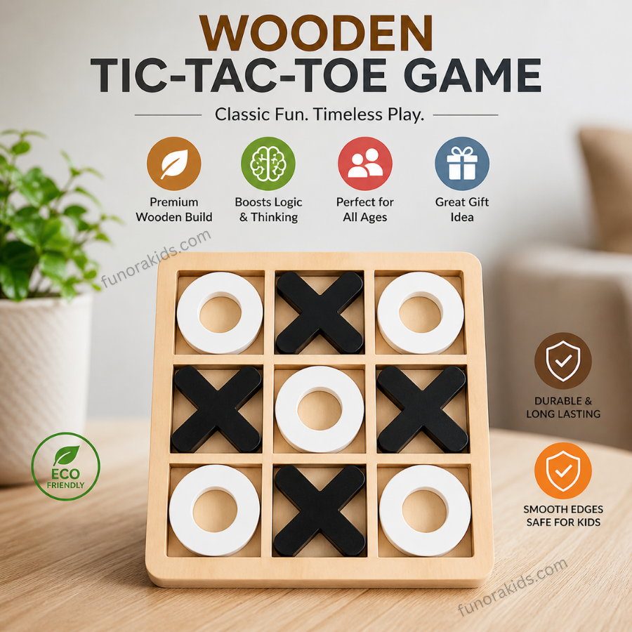 Wooden Tic Tac Toe Game for Kids & Family Classic Strategy Board Game