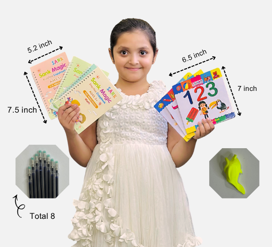 4 Sank Magic Practice Copybooks + 3 Kids Board Books Random Shapes