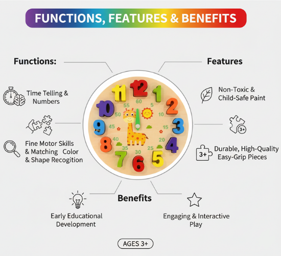 Wooden Digital Clock Puzzle | Learning Time, Numbers, and Shapes for Toddlers