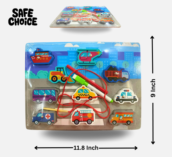 Magnetic Lacing Puzzle Board | Fine Motor Skill Toy with Vehicle & Transport Theme