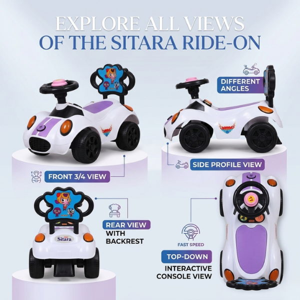 Sitara Deluxe Kids Ride On Car Musical Toddler Push Car With Under Seat Storage