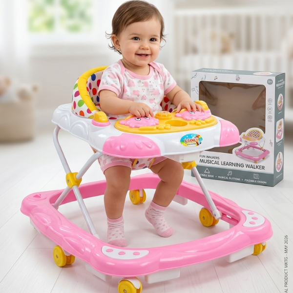 Rockwell 2-in-1 Jumbo Interactive Baby Walker First Steps Activity With Sounds, Lights, and Compact Fold