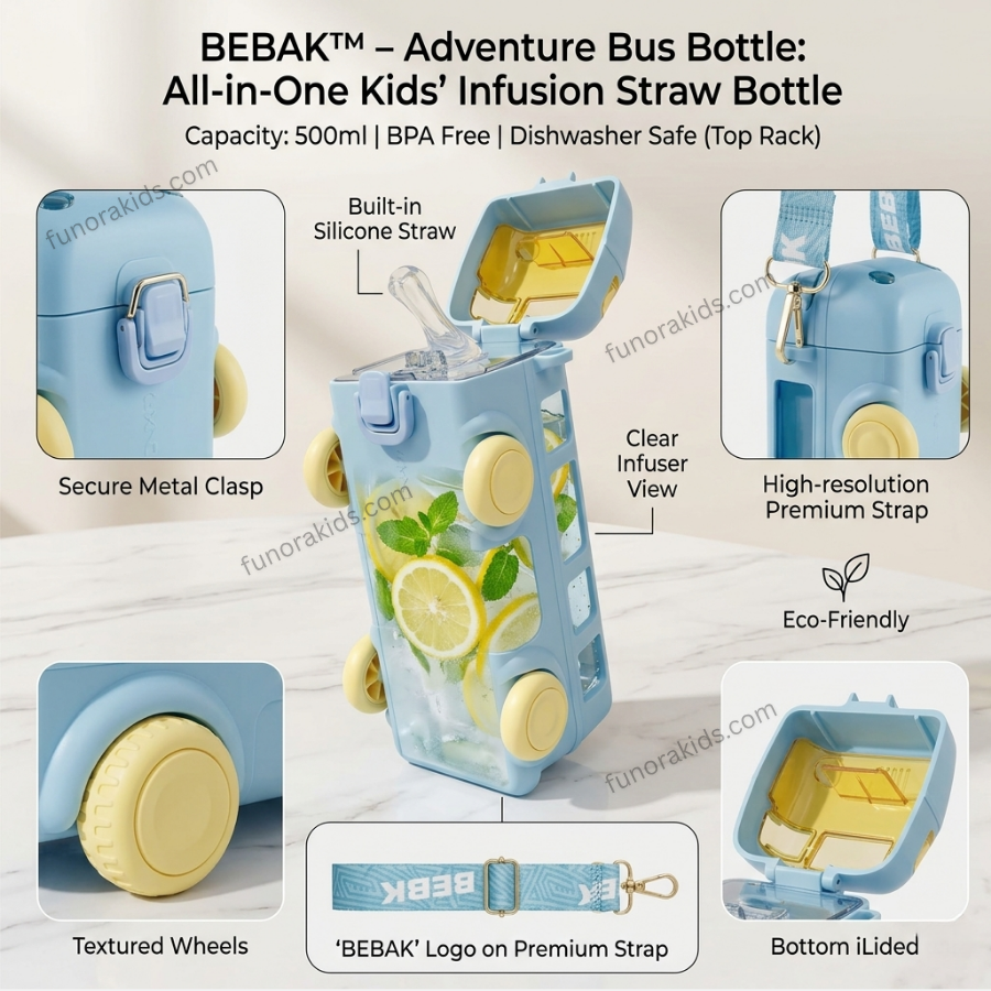 Water Bottle With Straw For Your Kids (Bus Shape) 500ml / 16oz