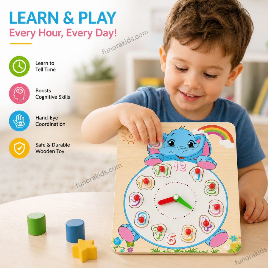 Wooden Kids Learning Clock Puzzle With Animal