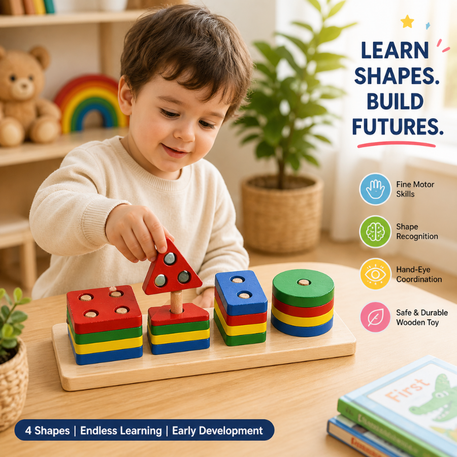 Wooden Geometric Shape Sorter | Montessori Fine Motor Skill Learning Toy