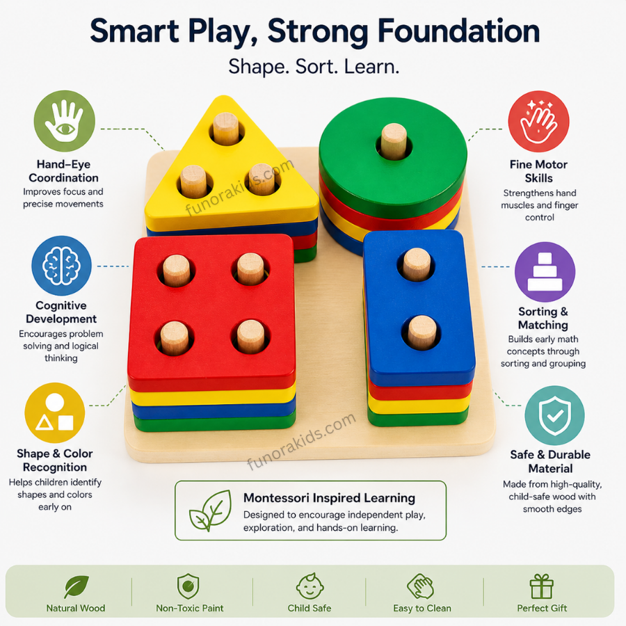 Squire Montessori Wooden Shape Sorting Toy for Kids