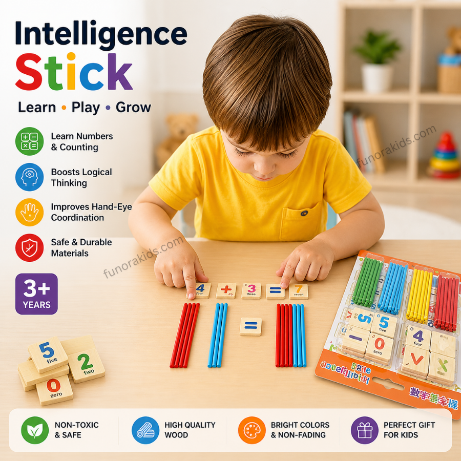 Kids Wooden Math Kit with Counting Sticks & Number Blocks