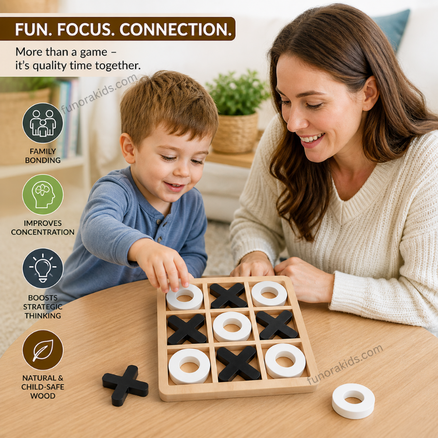 Wooden Tic Tac Toe Game for Kids & Family Classic Strategy Board Game