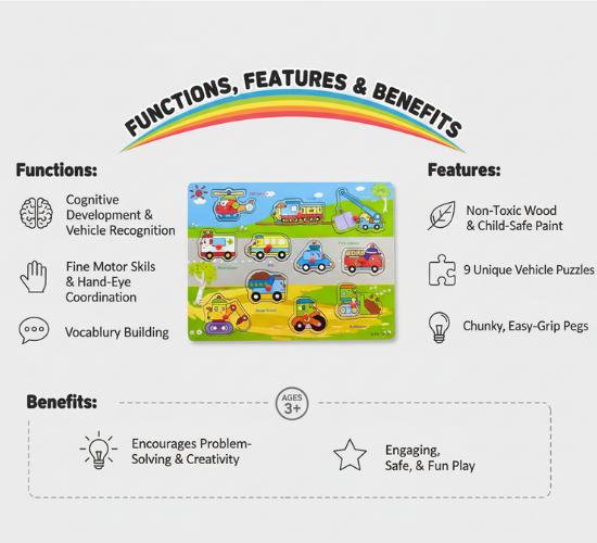 Magnetic Lacing Board & Travel Puzzle | Fine Motor Skill Toy with Vehicle Theme