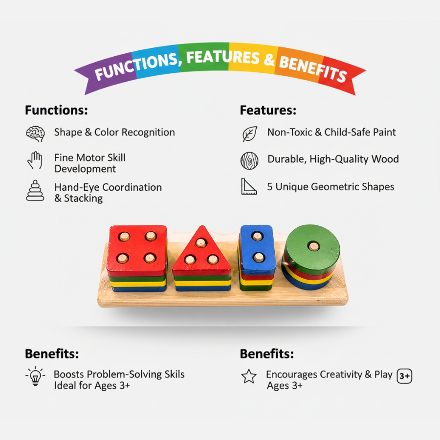 Wooden Geometric Shape Sorter | Montessori Fine Motor Skill Learning Toy
