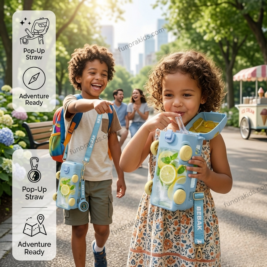 Water Bottle With Straw For Your Kids (Bus Shape) 500ml / 16oz