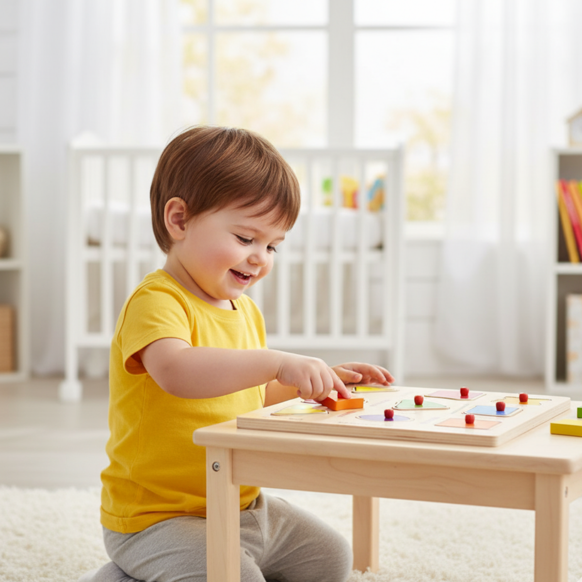 Wooden Geometric Shape Puzzle Board Educational Toy for Learning Shapes & Names