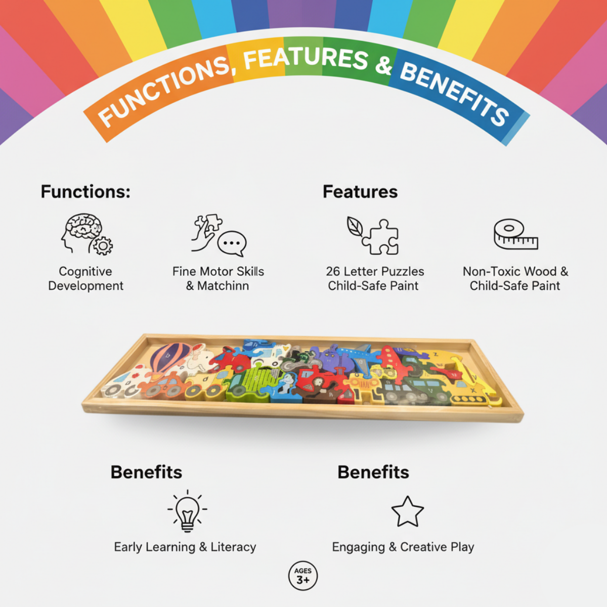 Wooden Alphabet Animals Puzzle Educational Toy