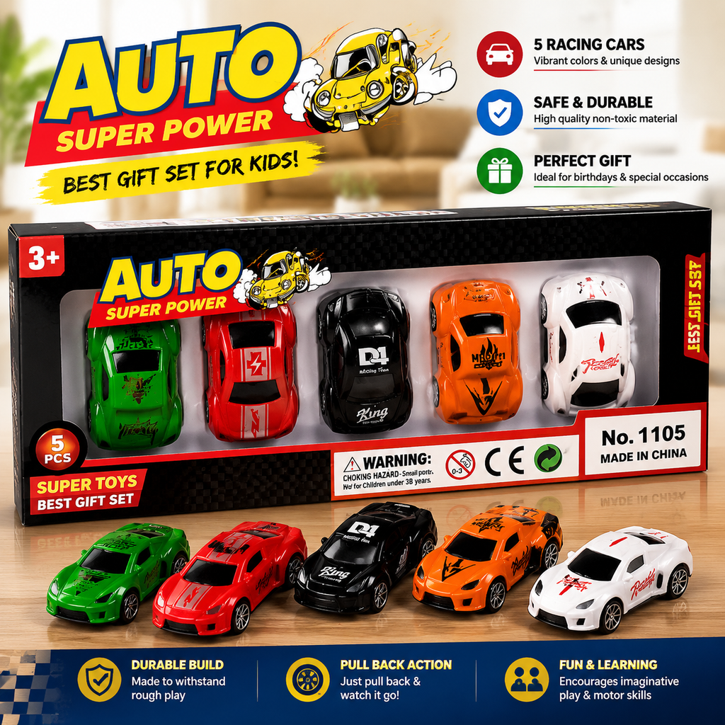 5 Pack Diecast Racing Cars Toy Set Mini Cars Gift Set Durable & Colorful Racing Vehicles