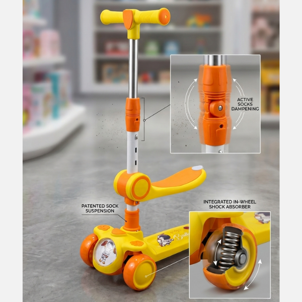 Premium SCOO 2-in-1 Astronaut Edition Scooter with Integrated In-Wheel Shock Absorbers