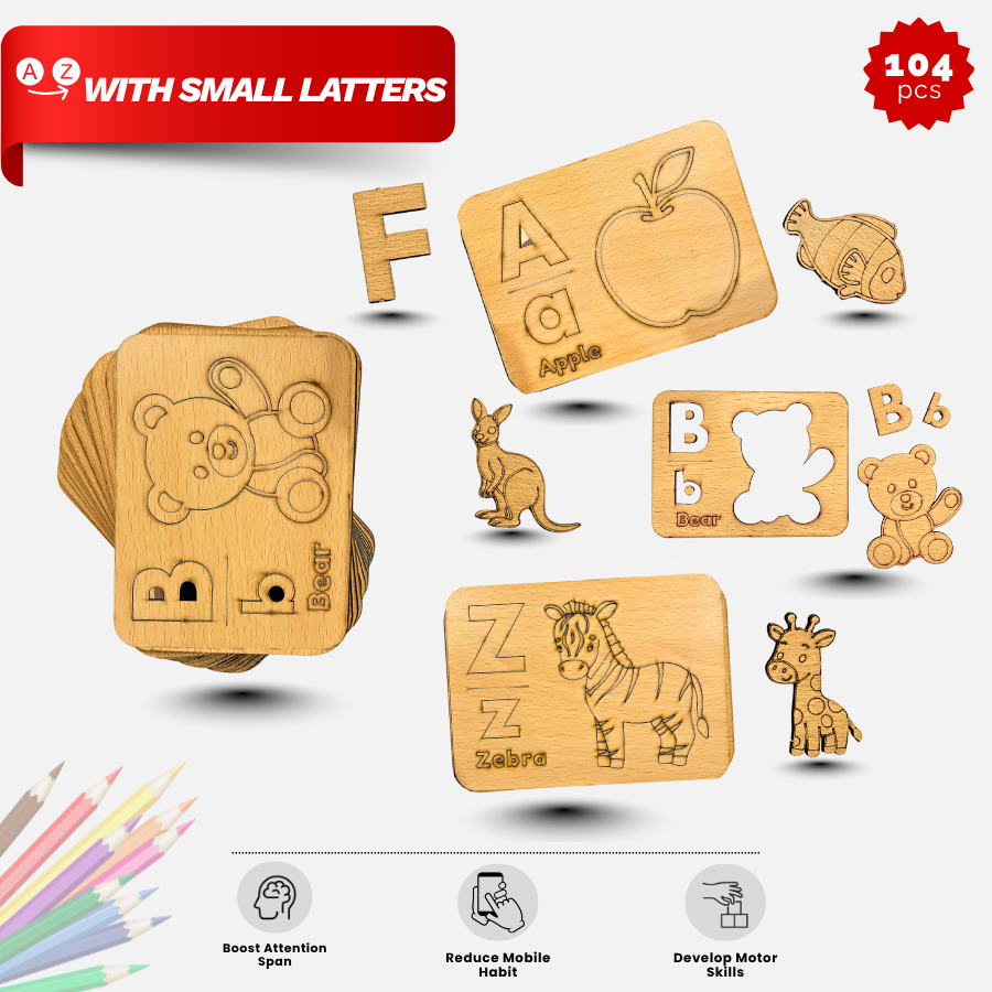 Enhanced Design A to Z Wooden Alphabet Stencils (104 PIECES) (SIZE LARGE)