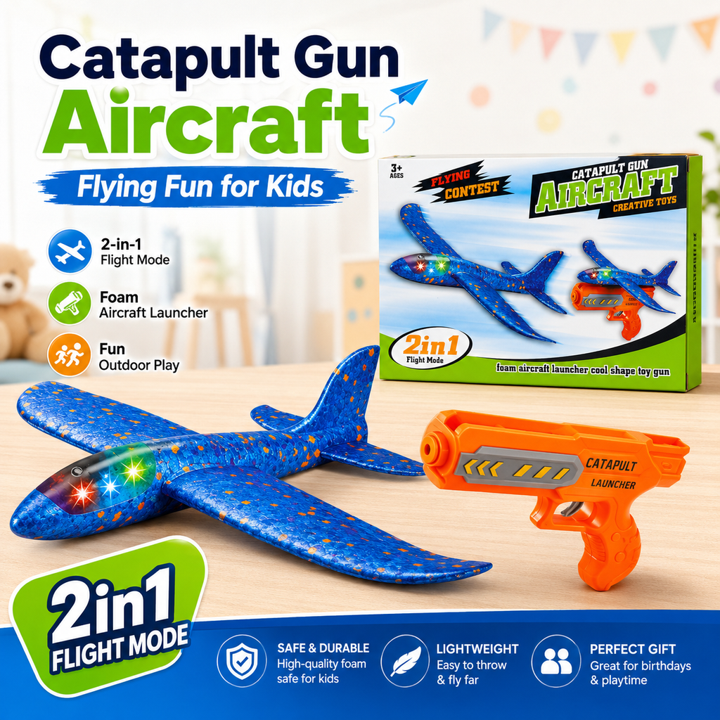 Foam Catapult Airplane Launcher 2-in-1 Flying Aircraft For Outdoor Play Safe Shooting & Gliding Fun