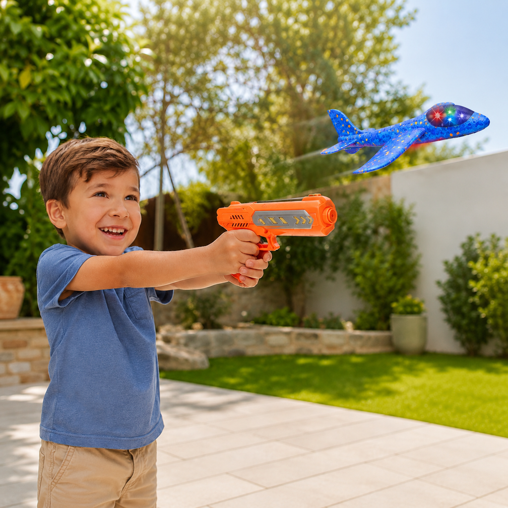 Foam Catapult Airplane Launcher 2-in-1 Flying Aircraft For Outdoor Play Safe Shooting & Gliding Fun
