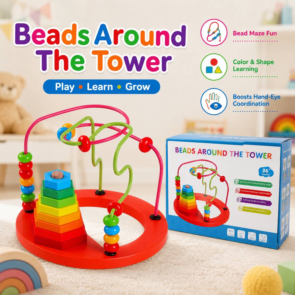 Beads Around the Tower Montessori Bead Maze Toy for Kids Motor Skills Development Toy