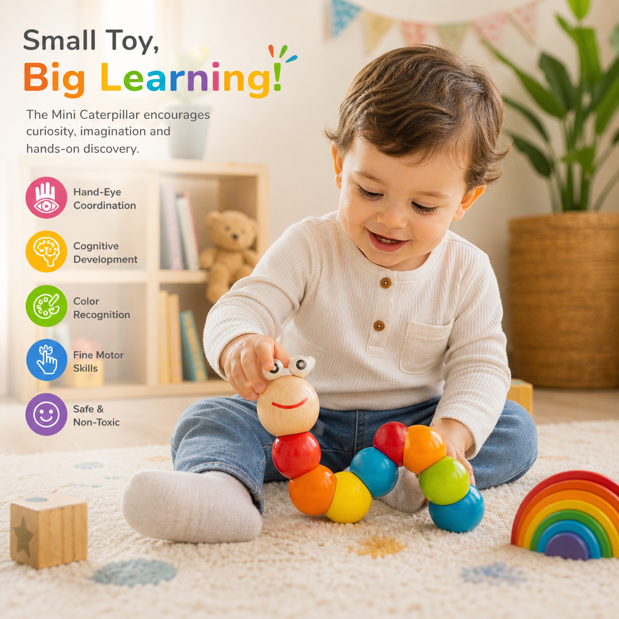 Colorful Crawling Toy Wooden Caterpillar