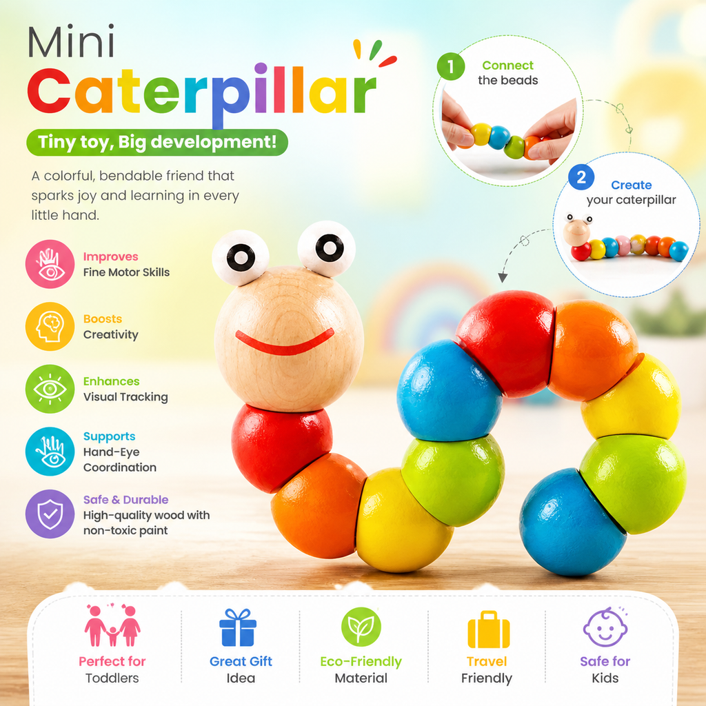 Colorful Crawling Toy Wooden Caterpillar