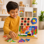 Montessori Wooden Educational Puzzle Board for Kids 3-in-1 Learning (Shapes+Tic Tac+Animals)