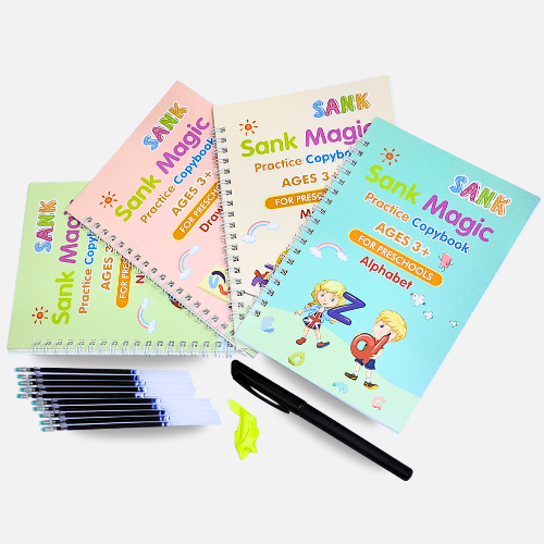 MAGIC PRACTICE NOTE BOOKS (4 BOOKS +1 PEN +10 REFILLS + 1 GRIP)