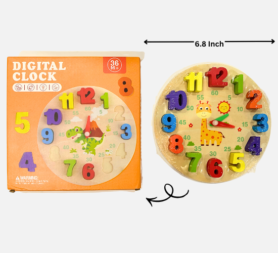 Wooden Digital Clock Puzzle Learning Time Numbers and Shapes for Toddlers