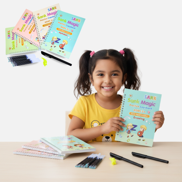 MAGIC PRACTICE NOTE BOOKS (4 BOOKS +1 PEN +10 REFILLS + 1 GRIP)