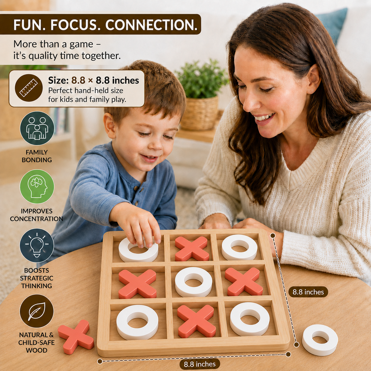 Wooden Tic Tac Toe Family Classic Strategy Board Game (Random Color)