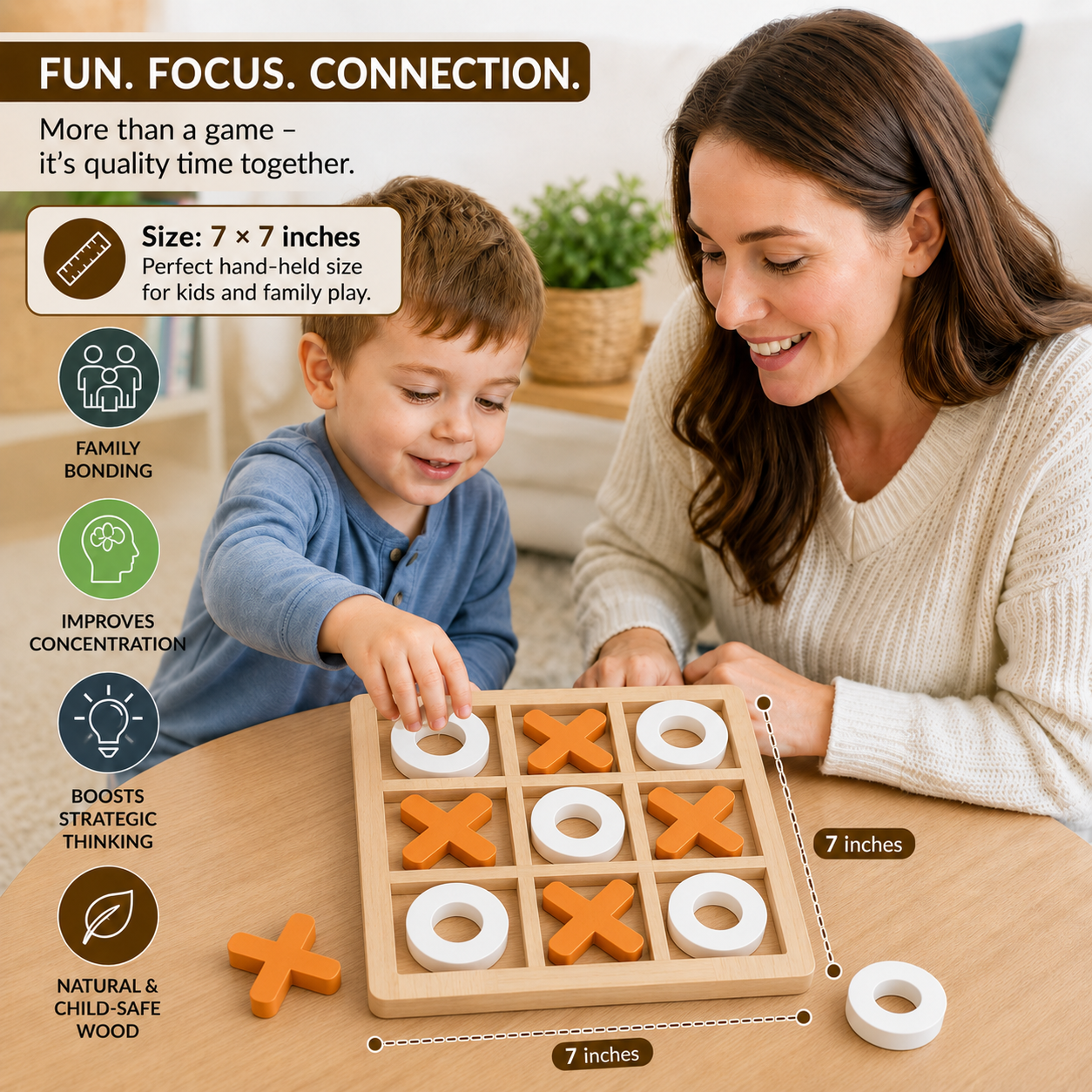 Wooden Tic Tac Toe Family Classic Strategy Board Game (Random Color)
