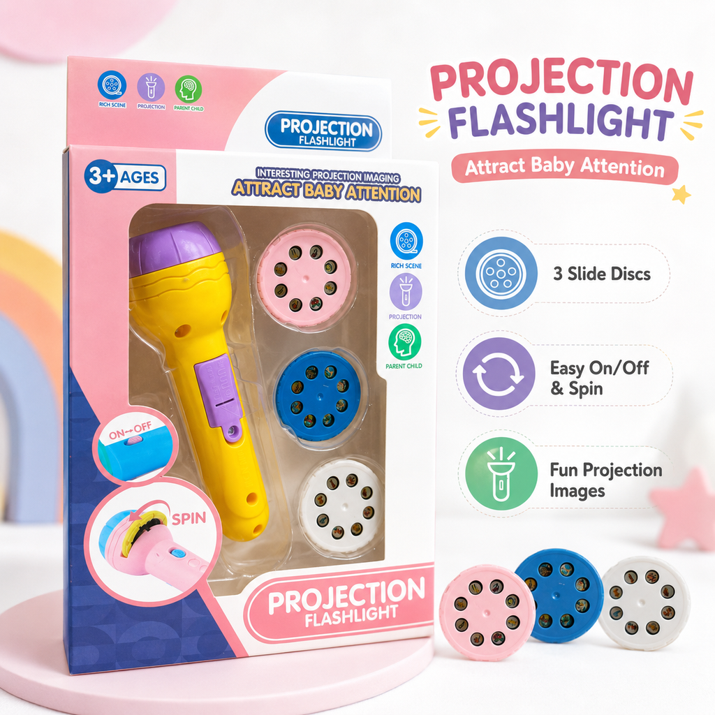 Kids Projection Flashlight Toy with 3 Slide Discs Night Light Torch for Story Projection (Medium Size)
