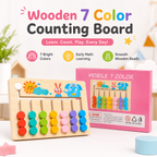 Wooden 7 Color Counting Board Stacking Toy Early Math Learning (Pink)
