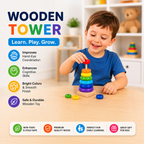 Wooden Rainbow Stacking Tower Ring Toy for Kids (Small)