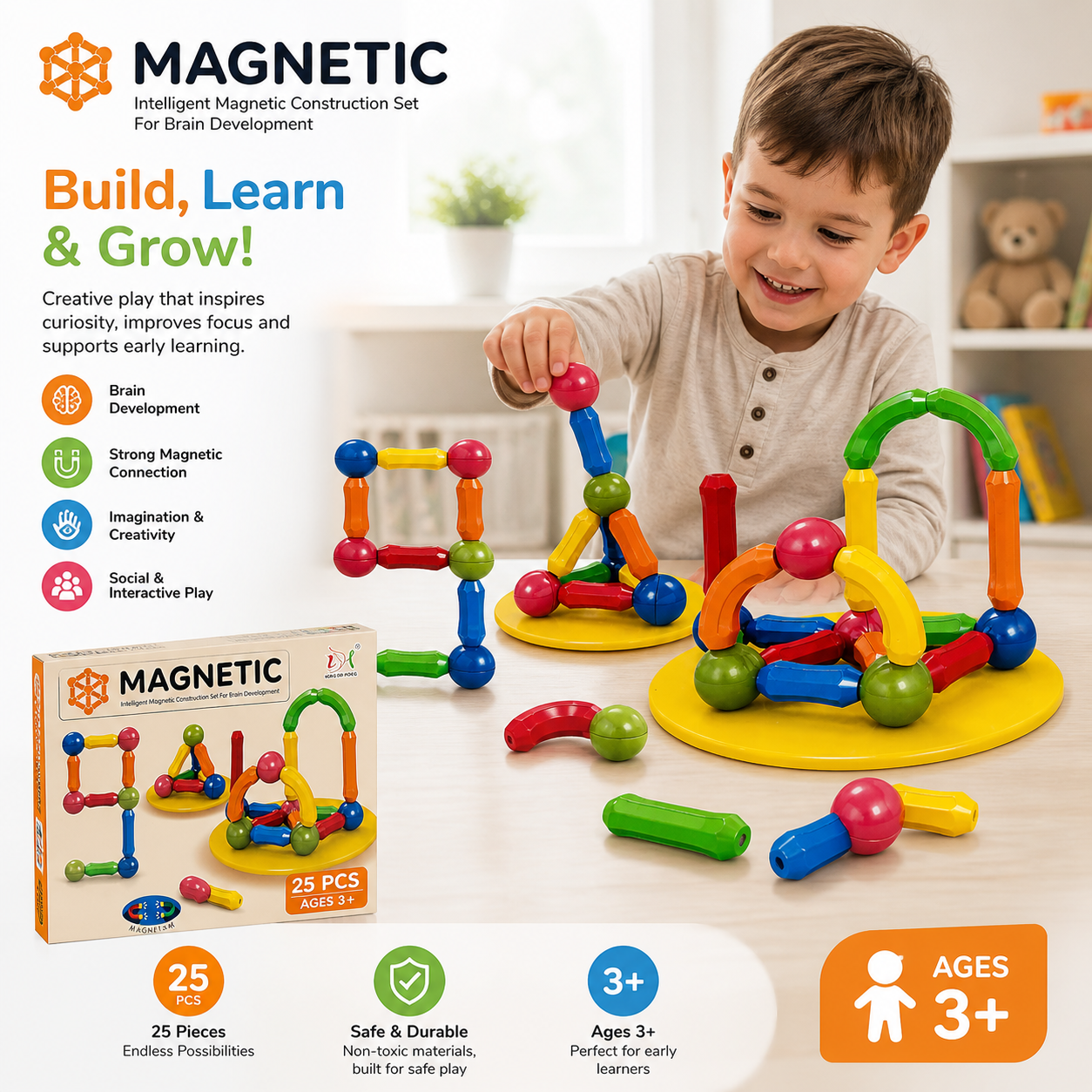 Kids Magnetic Building Kit – Colorful Stick & Ball Construction Toy (25 Pieces)