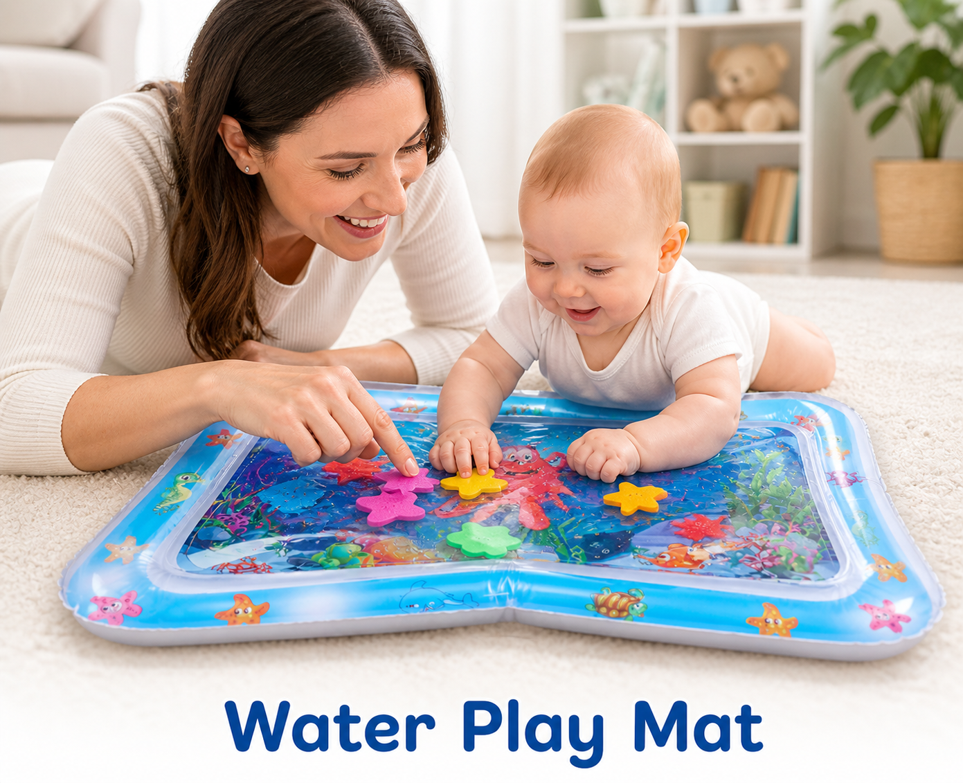 Baby Tummy Time Water Mat – Early Development Activity Mat with Floating Toys